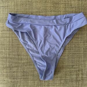 High Cut Bikini Bottom Periwinkle Blue Solid Nylon Spandex Size L Large